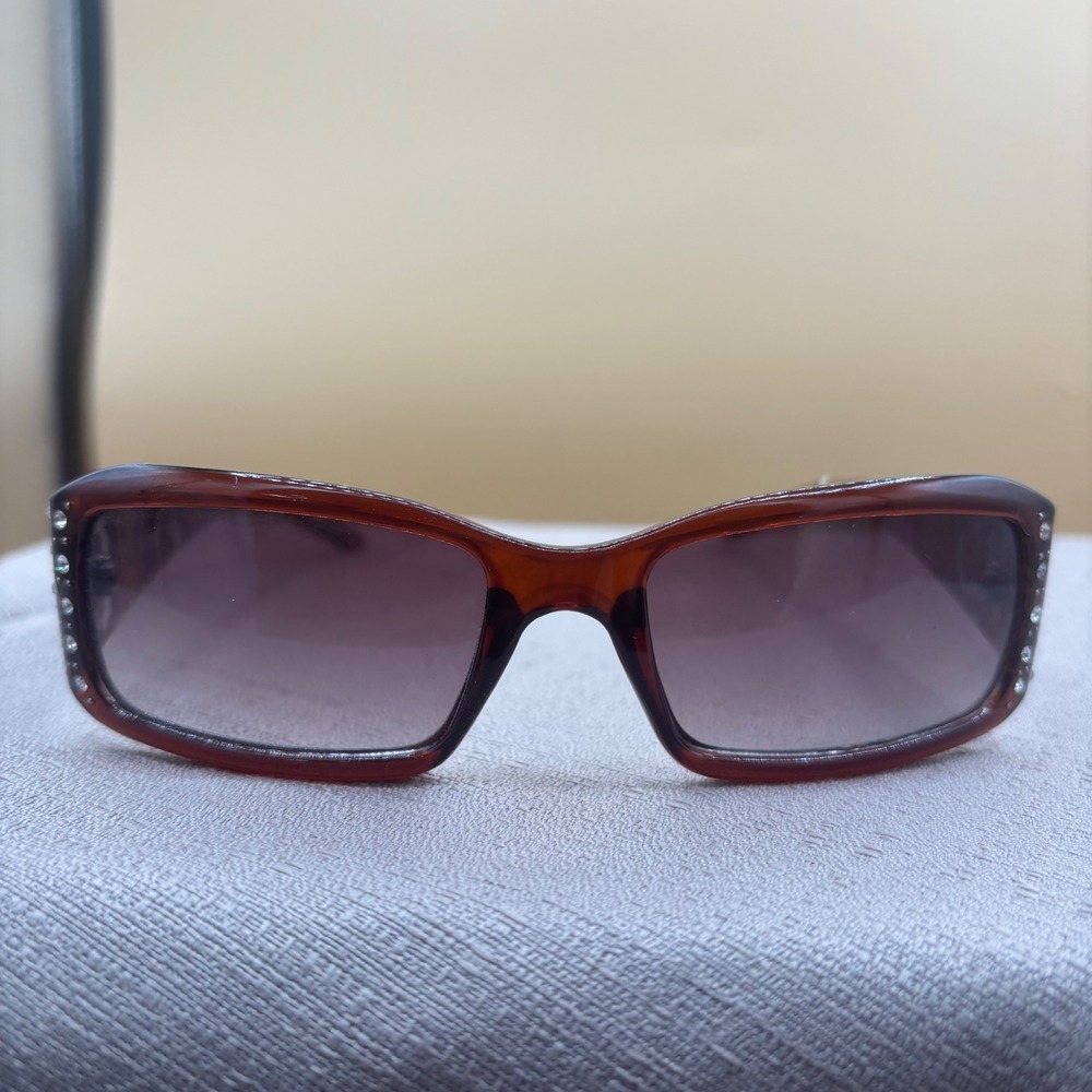 Y2K Rhinestone Snakeskin Rectangle‎ Sunglasses Brown Fleur De Lis 2852 Shades